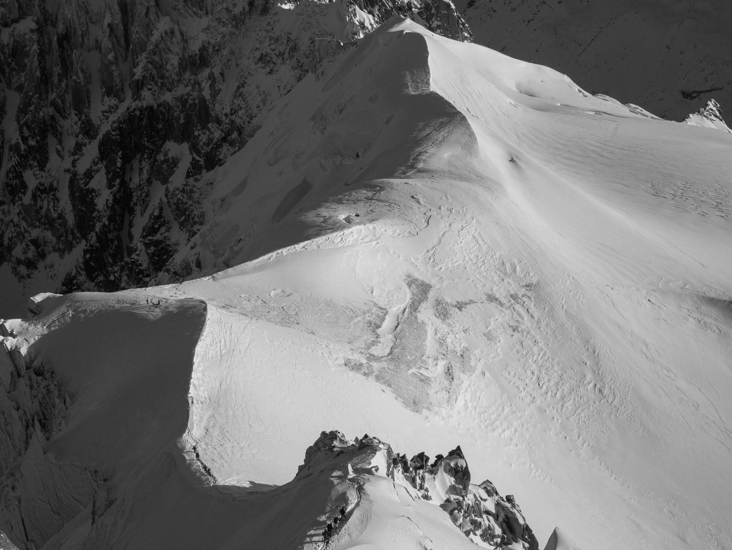 Aerial shot of Auguille du Midi in Chamonix 